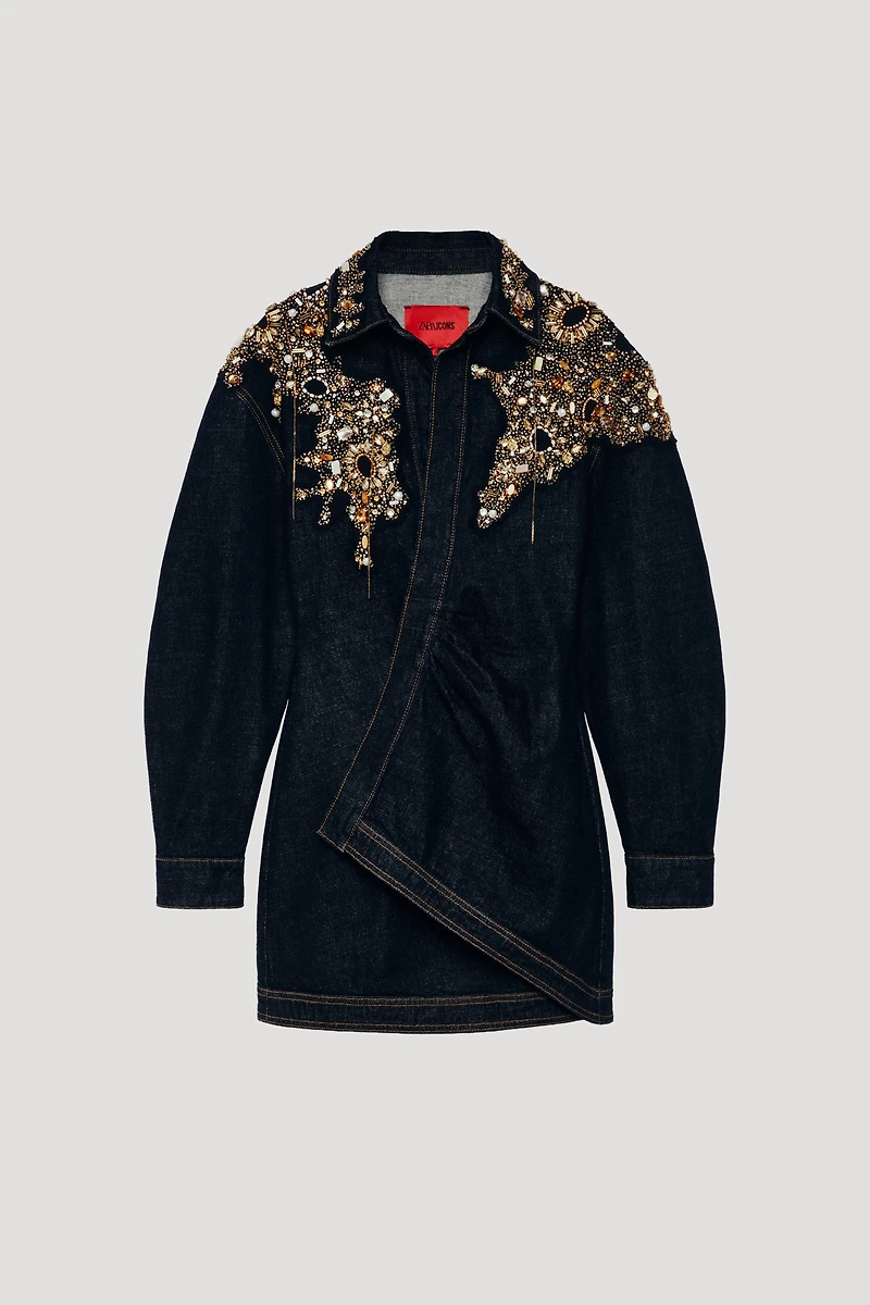 LIMITED EDITION JEWELED DENIM DRESS