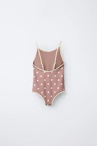 6-14 YEARS/ POLKA DOT SWIMSUIT WITH CONTRASTING PIPING