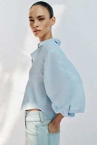 LINEN BLEND BALLOON SLEEVE SHIRT