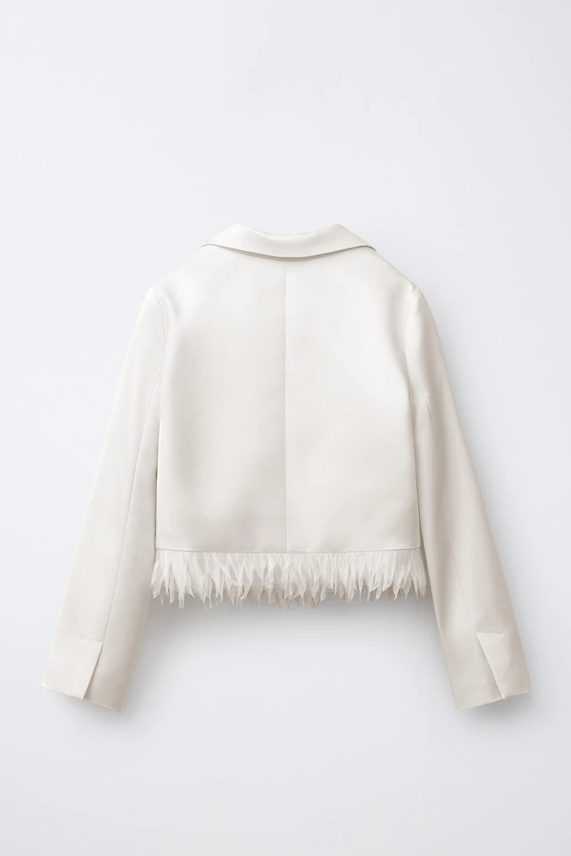 FEATHER TRIM SATIN EFFECT BLAZER