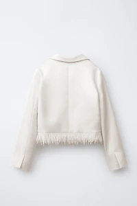 FEATHER TRIM SATIN EFFECT BLAZER