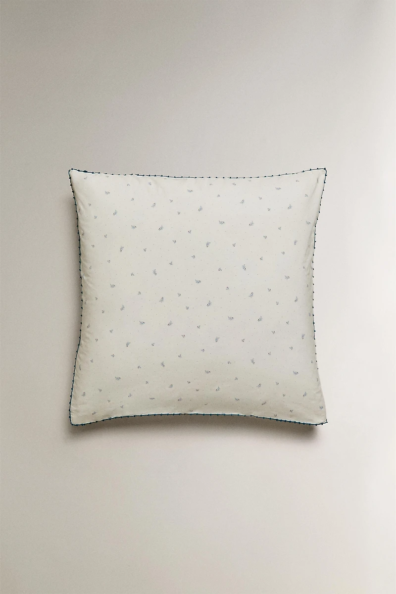 TAIE D’OREILLER EN COTON ENFANT FEUILLES ET POINTS