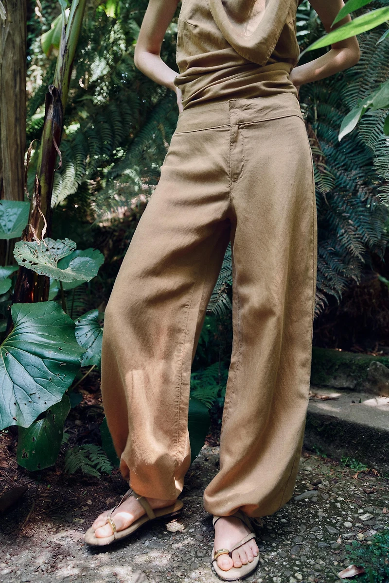 LINEN DRAWSTRING WIDE LEG PANTS