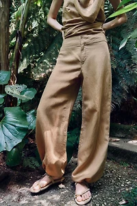 LINEN DRAWSTRING WIDE LEG PANTS