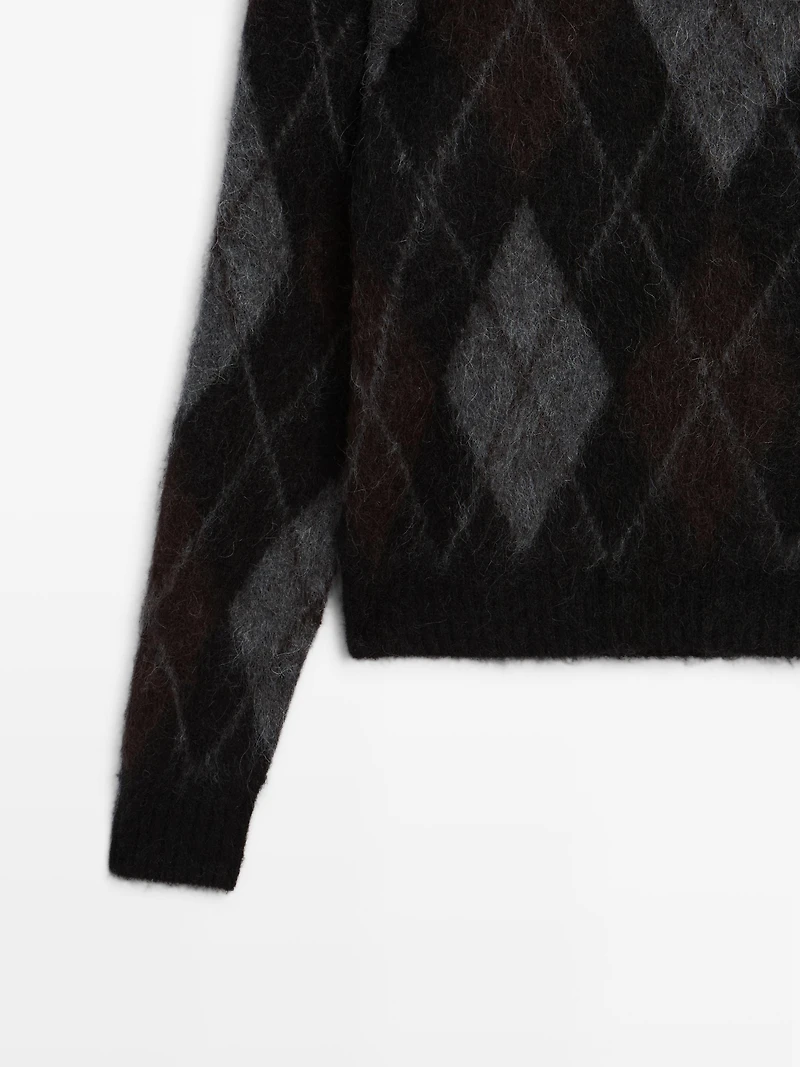 Argyle knit wool and alpaca sweater