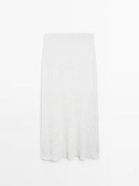 Cotton blend knit midi skirt