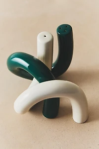 STONEWARE SALT AND PEPPER SHAKER SET FIGURES (SET OF 2) X COLLAGERIE
