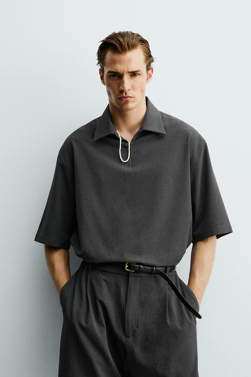 RELAXED FIT TEXTURED POLO SHIRT