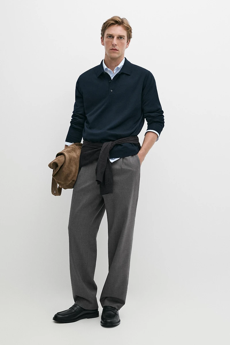 Pull polo en maille 100 % laine mérinos