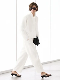 Flowing linen blouse with surplice neckline