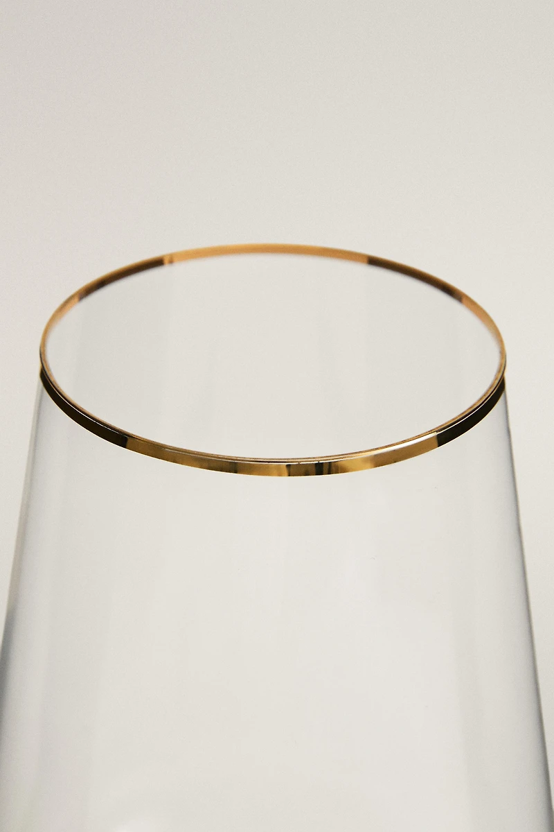 GOLD RIM BOHEMIA CRYSTAL WINE GLASS