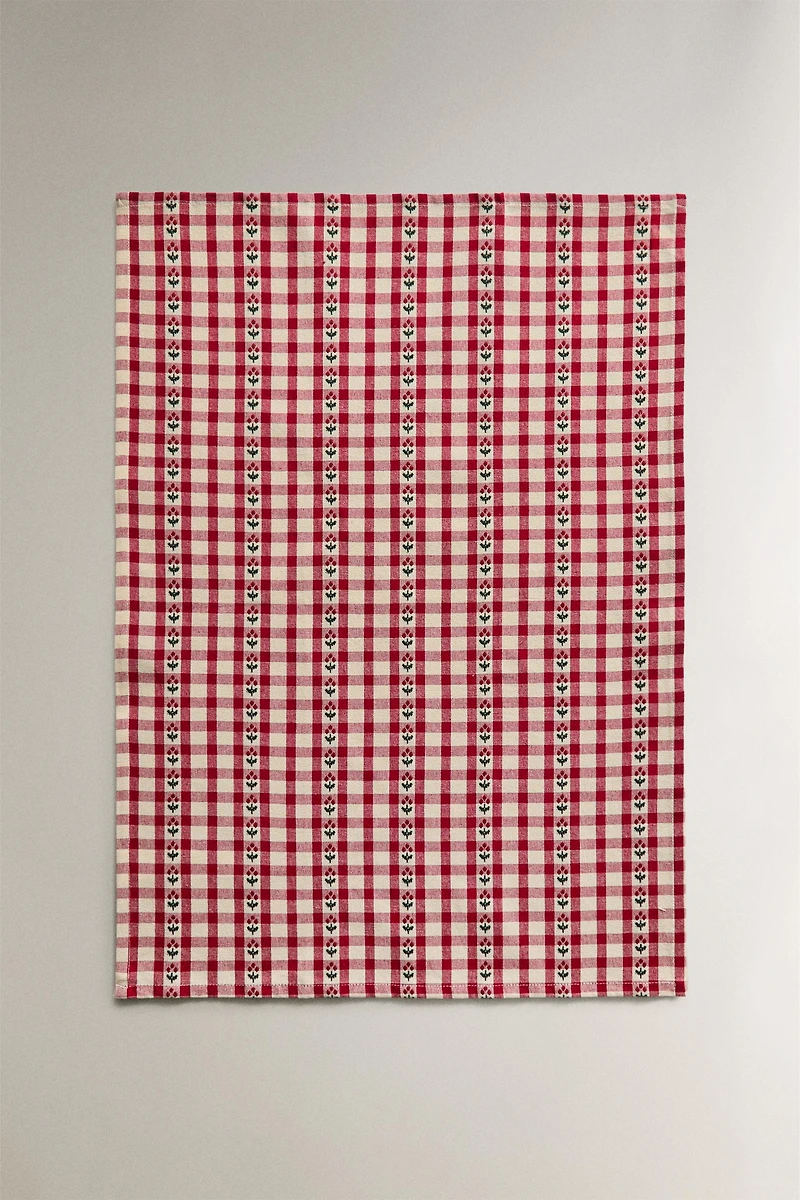 SET OF CHECKED CHRISTMAS COTTON KITCHEN TOWELS (SET OF 2)