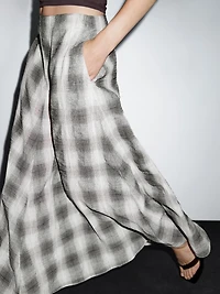 Long flared check skirt