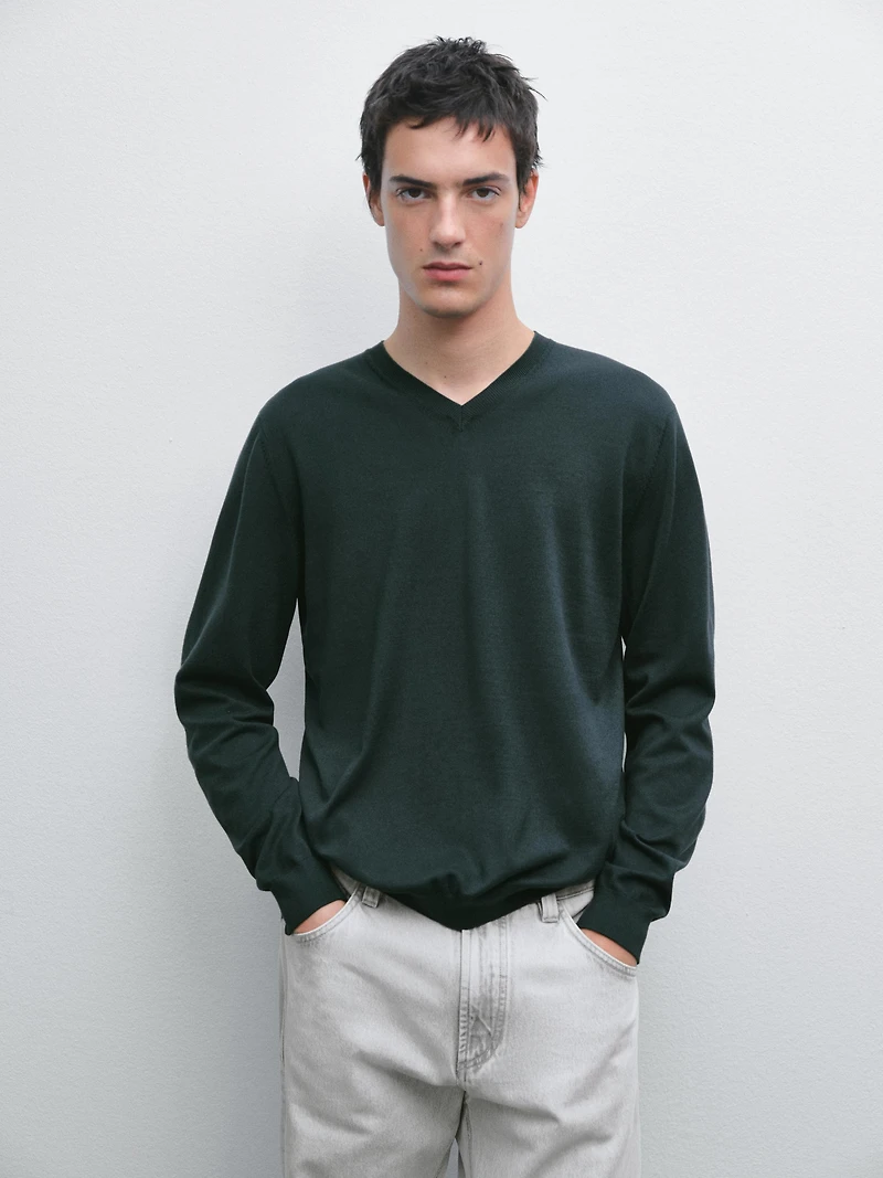 V-neck knit sweater