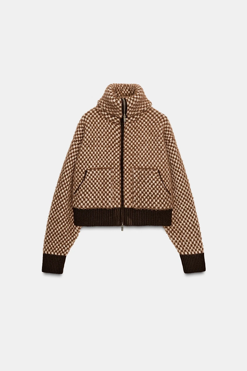 FAUX FUR COMBINATION KNIT BOMBER JACKET