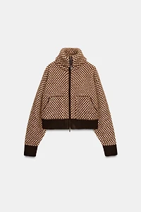 FAUX FUR COMBINATION KNIT BOMBER JACKET