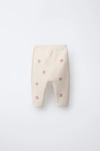 EMBROIDERED FLORAL KNIT PANTS