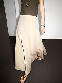 Flounce linen blend midi skirt