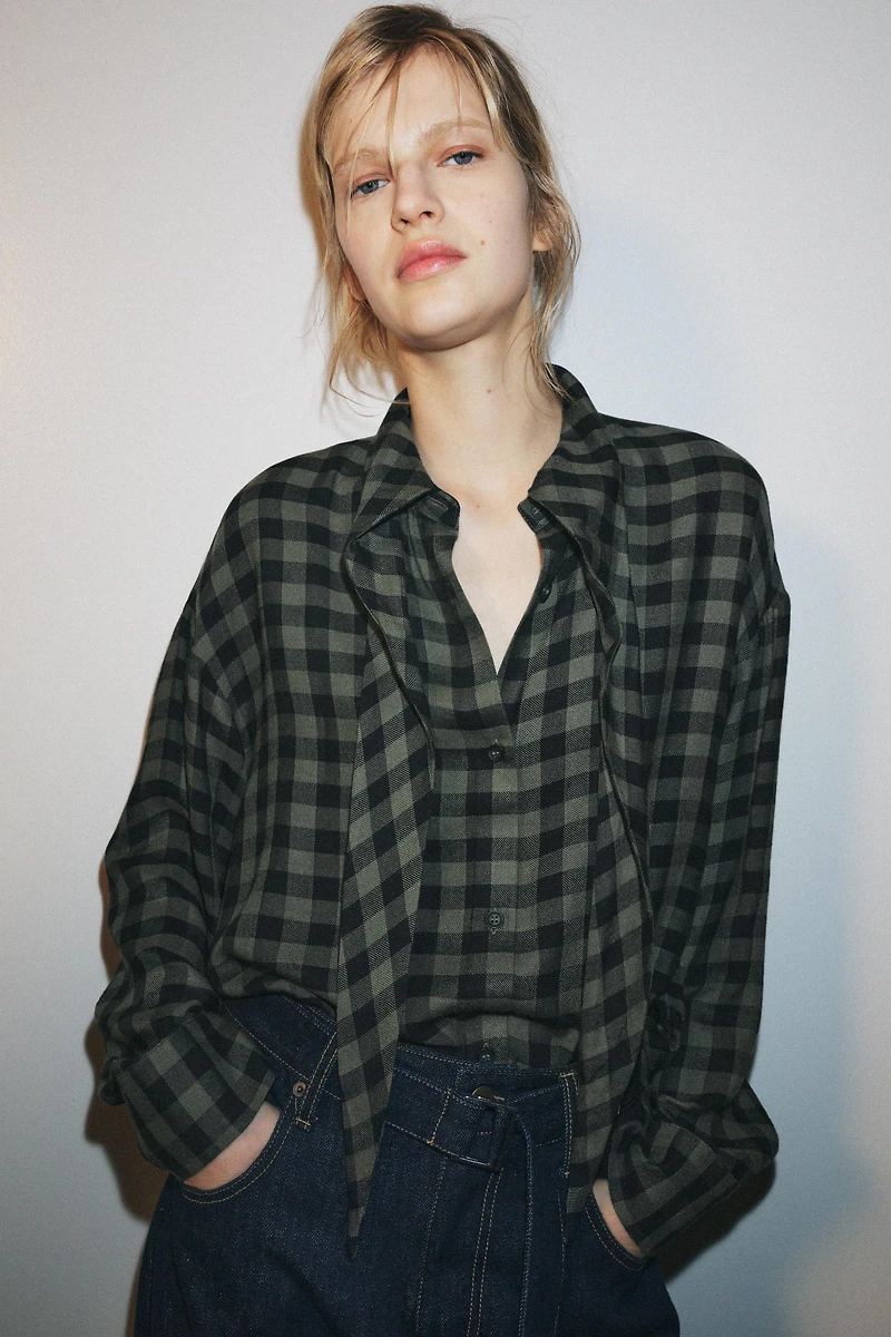 GATHERED GINGHAM SHIRT ZW COLLECTION