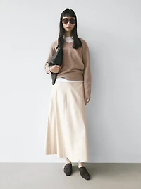 Linen blend flared skirt with pocket