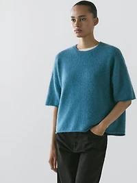 Alpaca blend knit short sleeve sweater
