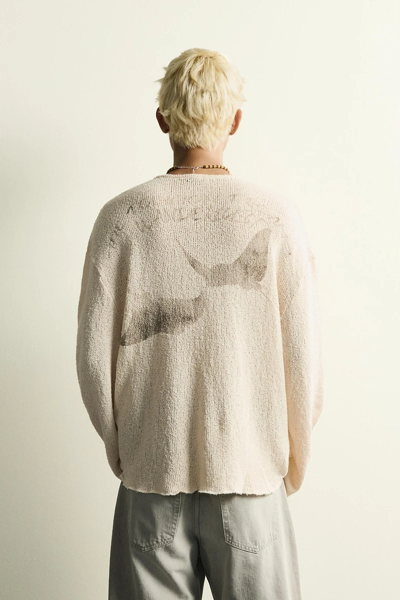 WASHED PRINT KNIT T-SHIRT