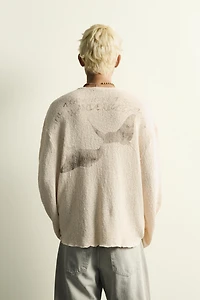 WASHED PRINT KNIT T-SHIRT