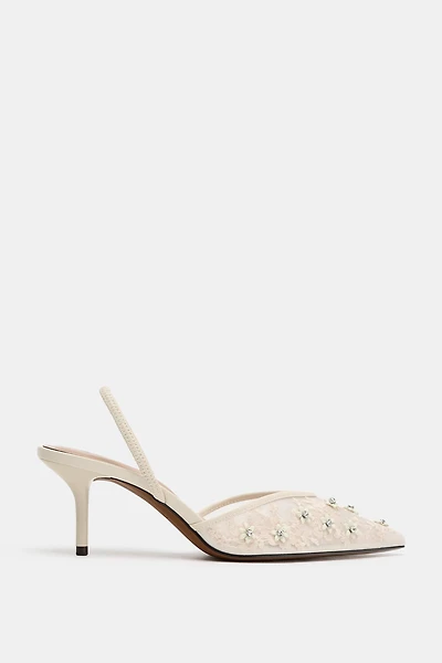MESH EMBELLISHED SLINGBACK HEELS