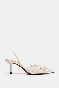 MESH EMBELLISHED SLINGBACK HEELS