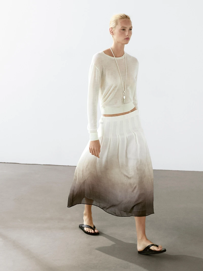 Ombré print box pleat midi skirt