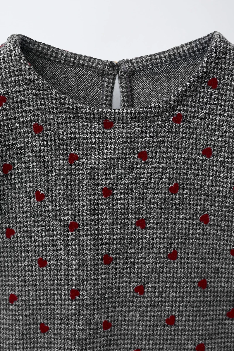 HOUNDSTOOTH FLOCKED HEART DRESS