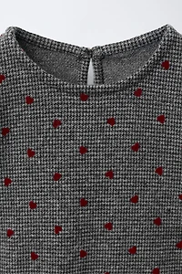 HOUNDSTOOTH FLOCKED HEART DRESS