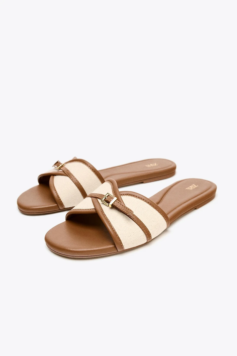 BUCKLE FLAT FABRIC SANDALS