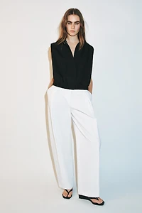 POPLIN PLEATED PANTS