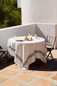GEOMETRIC EMBROIDERED LINEN TABLECLOTH