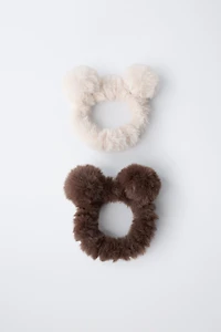 LOT DE DEUX CHOUCHOUS EFFET FOURRURE À OREILLES