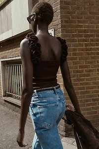 KNIT STRAPPY FLORAL TOP