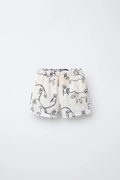 EMBOSSED HORSE PRINT TEXTURED SHORTS