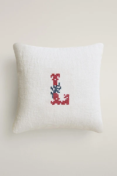 COUSSIN EN LIN LETTRE L BRODÉE