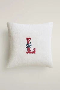 COUSSIN EN LIN LETTRE L BRODÉE