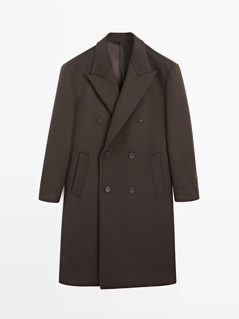 Long double-breasted wool blend coat - LIMITED