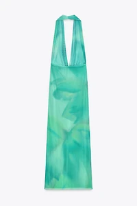 PRINTED TULLE LONG DRESS