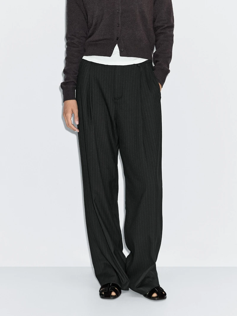 Mid-rise wide-leg pinstripe trousers