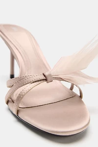 FEATHER DETAIL HEELED SANDALS