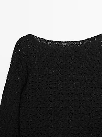 Cotton blend openwork crochet sweater