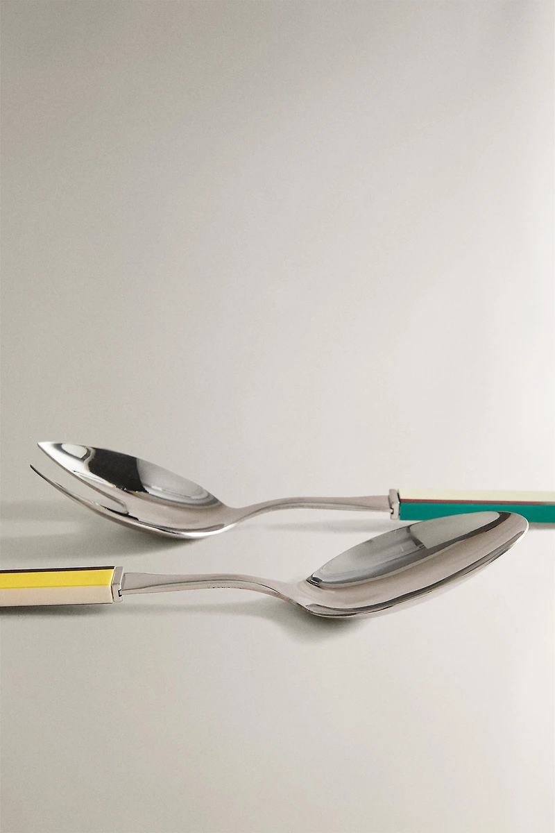 SALAD FLATWARE SET WITH STRIPED HANDLE (SET OF 2) X COLLAGERIE