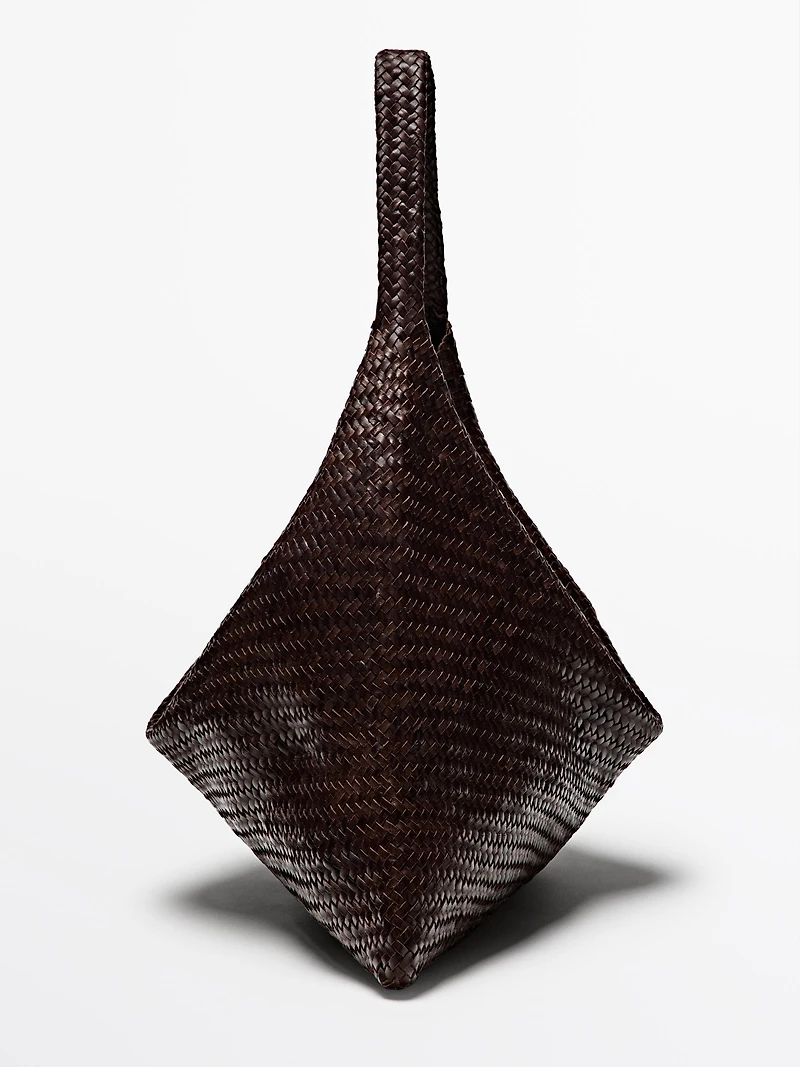 Grand sac cabas tressé en cuir nappa