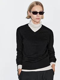 Wool blend knit V-neck sweater