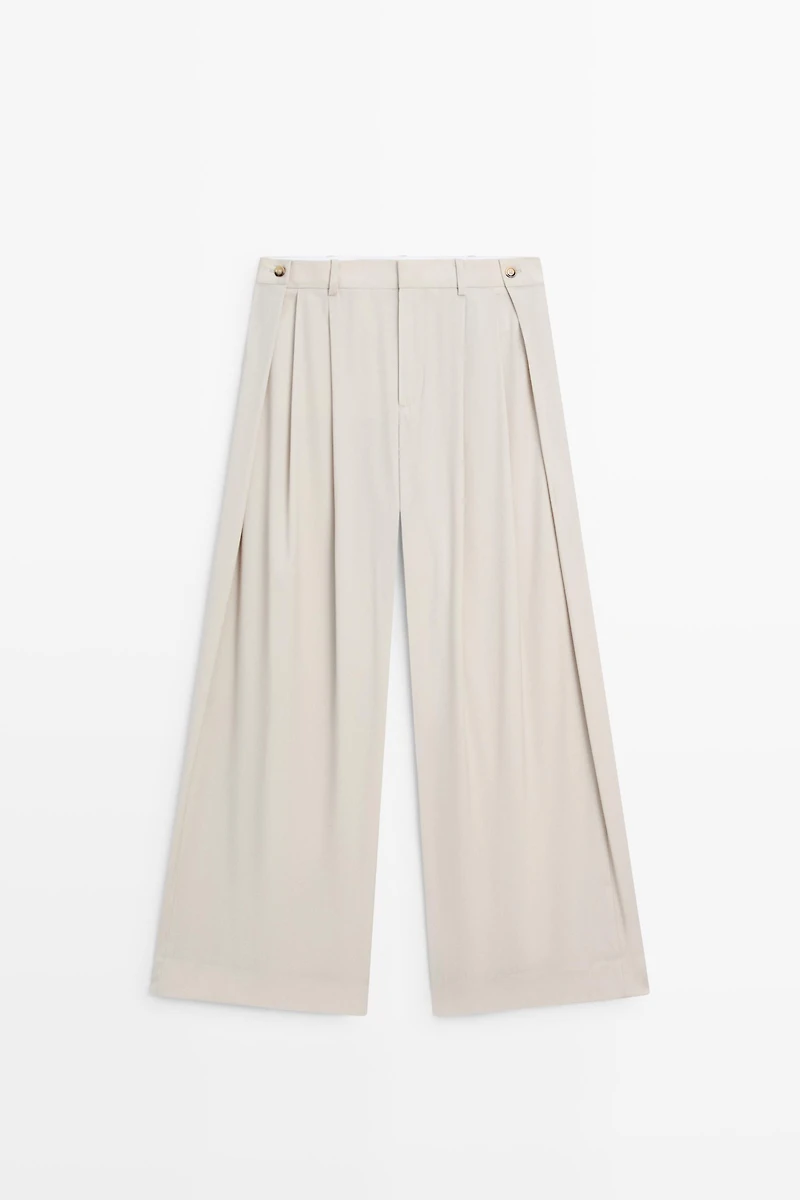 Wool blend darted pants with button detail
