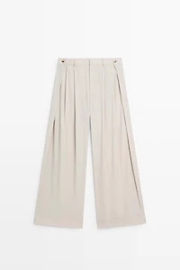 Wool blend darted pants with button detail
